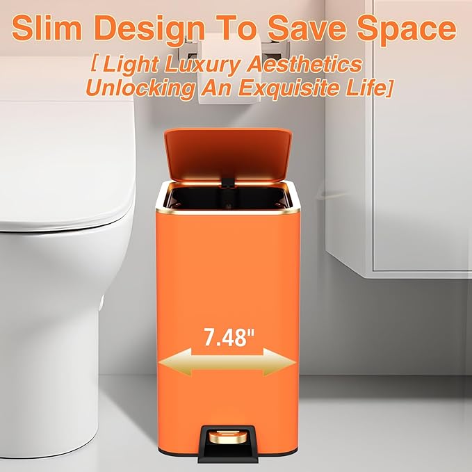 XLHOMO Bathroom Accessories 8 Piece Orange and Gold Bathroom Set, Bath Accessories with Stainless Steel Trash Can,Toilet Brush,Toothbrush Set,Soap Dispenser