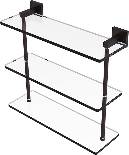 Allied Brass MT-5-16-ABZ Montero Collection 16 Inch Triple Tiered Glass Shelf, Antique Bronze