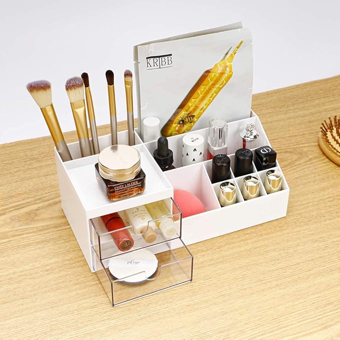 AfooBezos White Makeup Organizer For Makeup Desk Organizers, Makeup Organizers Small Nail Desk Organizer Makeup, Make Up Organizer Skincare Organizer Make Up Holder
