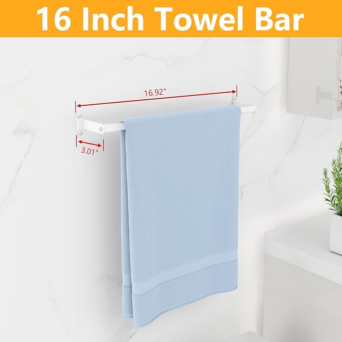 MKO Towel Bar for Bathroom, 16IN Hand Towel Holder with Metal Black, Towel Rack Hanger Sturdy Wall Mounted for Kitchen