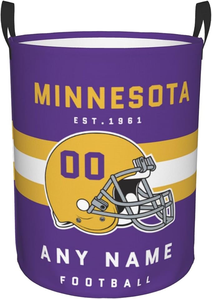 Custom Minnesota Laundry Hamper - Personalized Football Style Laundry Basket - Customized Name And Number - Dirty Clothes Hamper Waterproof Large Capacity Hamper for Bedroom Bathroom Living Room