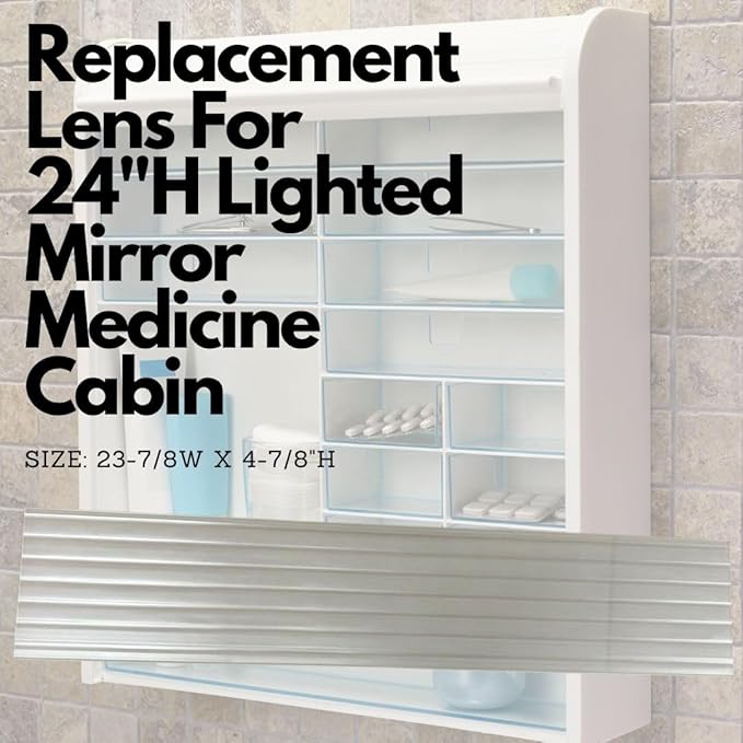 Replacement Lens For 24"H Lighted Medicine Cabinet, Replacement Lens Cover Diffuser, Frosted Medicine Cabinet Light Lens for Medicine Cabin FLAT or CURVED Style (FLAT 23.88'' X 4.88)