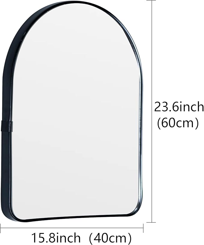 Funly mee Arched Wall Mirror, 15.8 x23.6 inches, Wall-Mounted Plastic Mirror, for Bathroom and Vanity (Black)