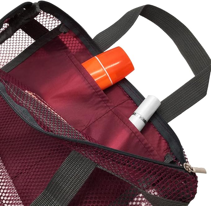 Mesh Shower Caddy Bag, Quick Dry Portable Tote Bag with Zipper and Inner Pocket, Lightweight Bath Organizer for College Dorm Bathroom, Swimming, Gym, Beach, Travel (Red)
