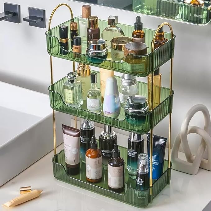 CESTATIVO Bathroom Counter Organizer, Green, Stainless Steel, 11.8" L x 6.7" W x 18.9" H, Modern Metal Handles, Smooth Edges, Large Capacity, Minimalist Design, Ideal Gift