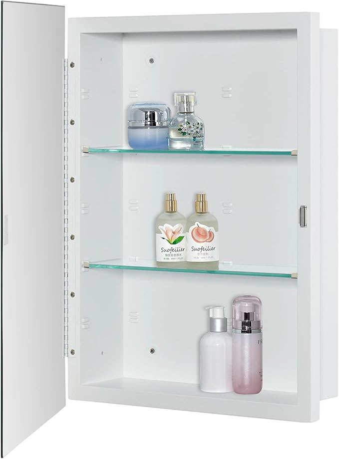 IDYLLOR Bathroom Medicine Cabinet with Beveled Edge Mirrored Door 16 x 22 inch, Recessed or Surface Mount, with Adjustable Glass Shelves