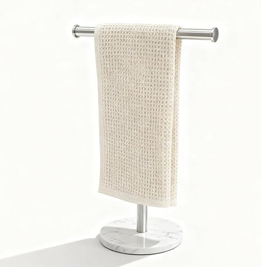 Hand Towel Holder, NEWRAIN Countertop Hand Towel Holder Stand, Stainless Steel Free Standing Hand Towel Rack with Heavy Base, for Bathroom Kitchen & Counter top, Brushed Nickel