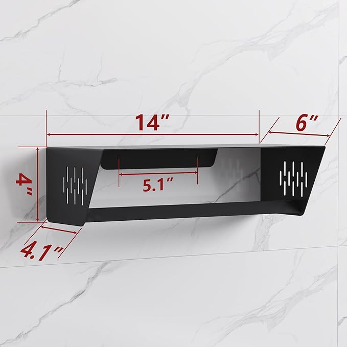 Qeke Bathroom Lavatory Towel Rack, Wall Mount Towel Holder Towel Hanger Shelf with Towel Bar, SUS 304 Stainless Steel Towel Rack for Bathroom and Lavatory, Matte Black, 14 Inch