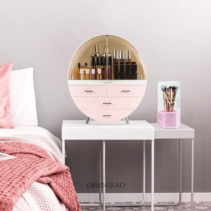 Elegant Dustproof Makeup Storage Organizer Box, Waterproof Large Cosmetics Organizer Storage with Drawers Skincare Cosmetic Display Cases for Countertop Bathroom Dresser Dedroom