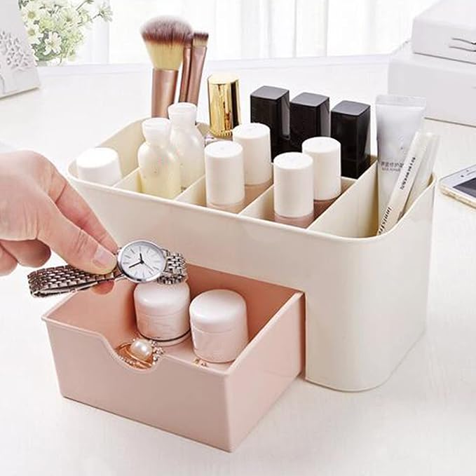 Cosmetics Makeup Organizer, Large Capacity Organizers, 6 Compartments Make Up Organizers and Storage with Drawers, Makeup Organizer for Vanity for Makeup Brush, Nail Polish and Beauty Supplies(Pink)
