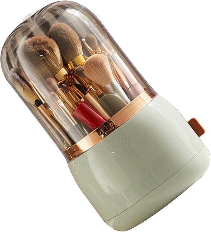 Makeup Brush Holder, Makeup Brush Organizer Makeup Brush Holder Organizer with Lid 360?? Rotating Makeup Storage for Home (Light Green)