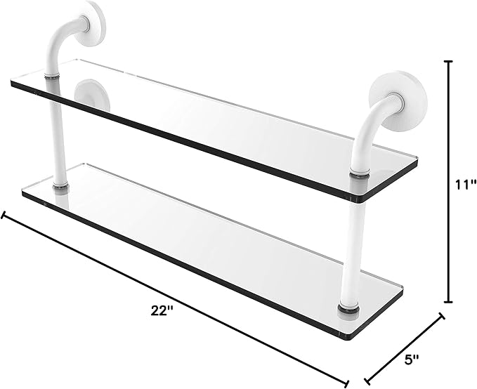 Allied Brass RM-2-22 Remi Collection 22 Inch Two Tiered Glass Shelf, Matte White