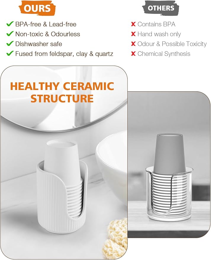 ABRUTY Bathroom Cup Dispenser, 3oz-4oz Ceramic Paper Cup Holder, Small Countertop Mouthwash Dixie Cups Accessories, for Vanity Countertops, Bathroom, Kitchen, and Dining Room