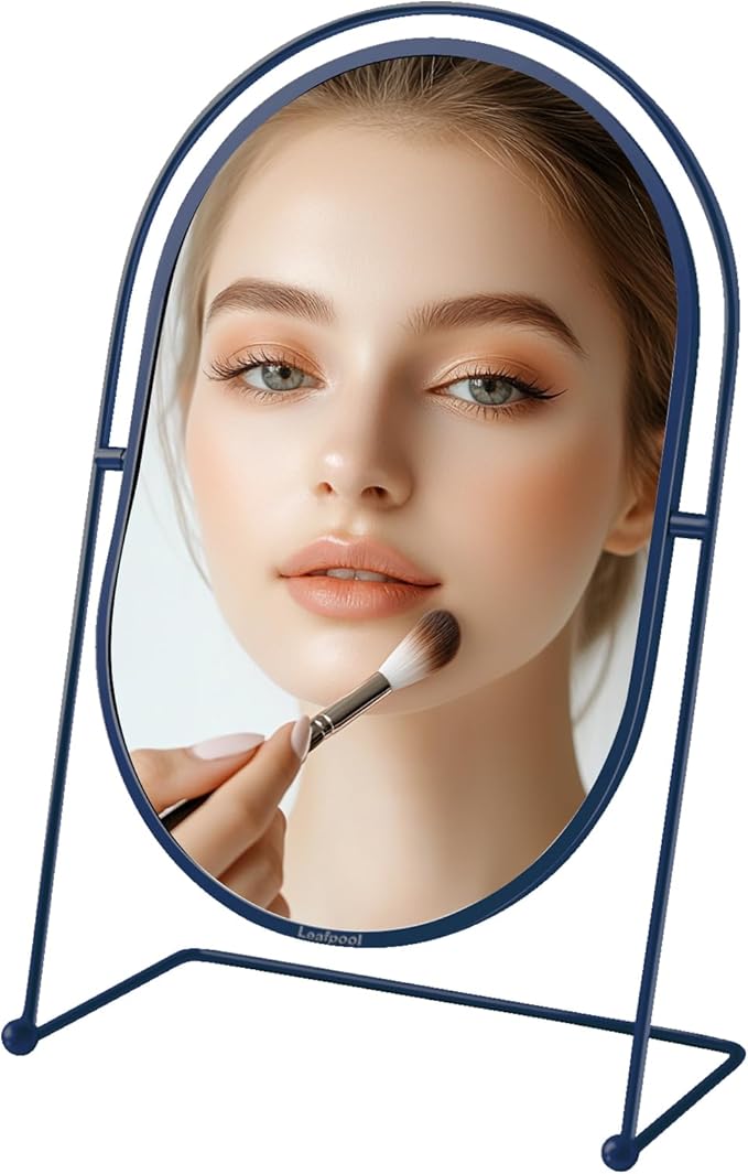 Tabletop Vanity Make up Mirror, Desktop Blue Standing Oval Personal Makeup Mirror Gift for Bathroom,Bedroom,Girls