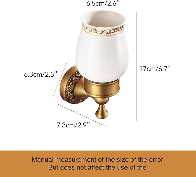 Wall Mounted Bathroom Tooth Brushed Cup Holder, Antique Brass Pattern Carving,Brushed Bronze