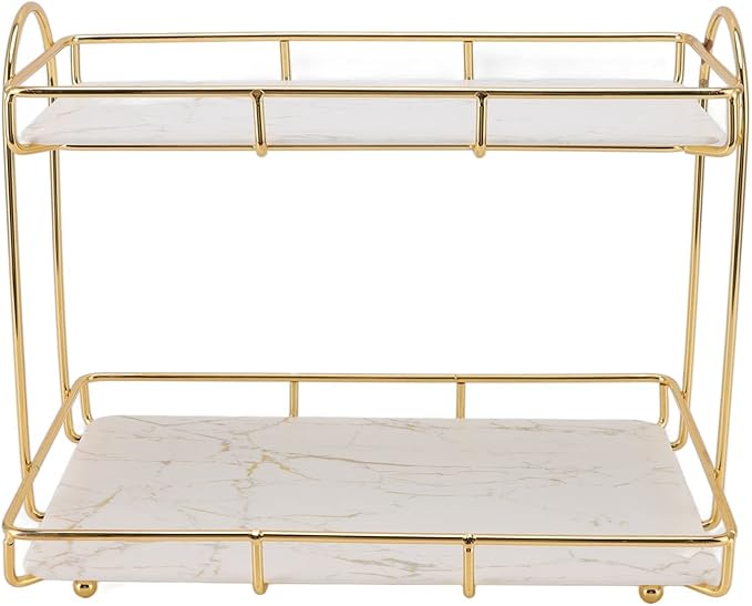 2 Tier Cosmetic Storage Rack Large Capacity Gold Metal Storage Shelf for Bathroom Kitchen Bedroom