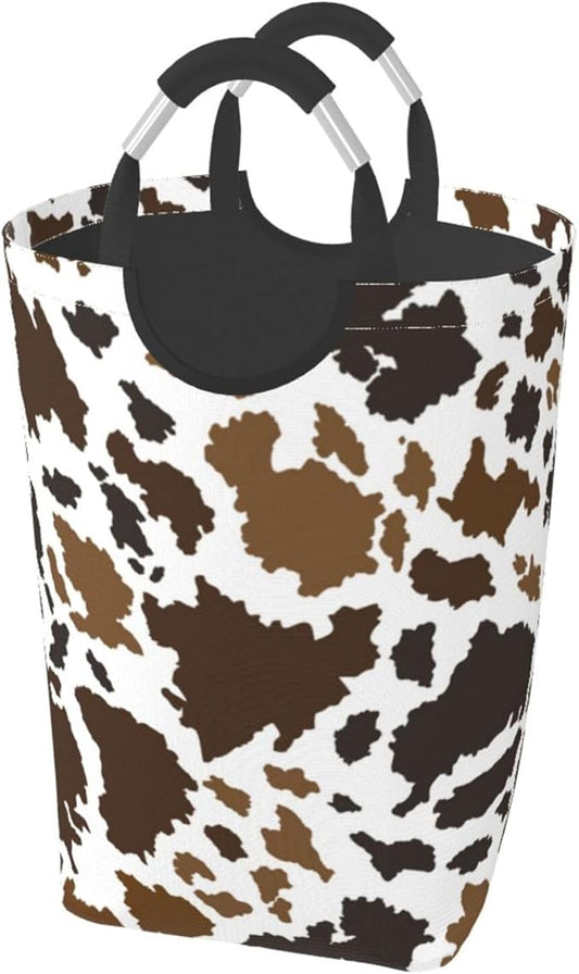 Cow Skin Laundry Basket Animal Laundry Hamper Cow Print Collapsible Baskets with Handle Dirty Clothes Hamper Bag for Dorm Family Bathroom Decor Storage 50L