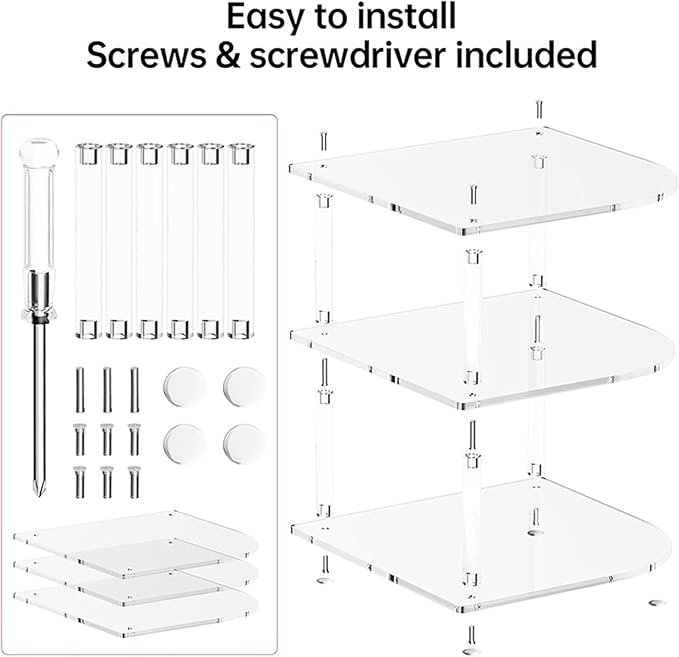 3 Tier Clear Acrylic Shelves, Non Slip Space-Saving Storage Organizer for Bathroom Kitchen Countertop Home and Restaurant, Acrylic Shelving for Toiletries Spices Decorative Items