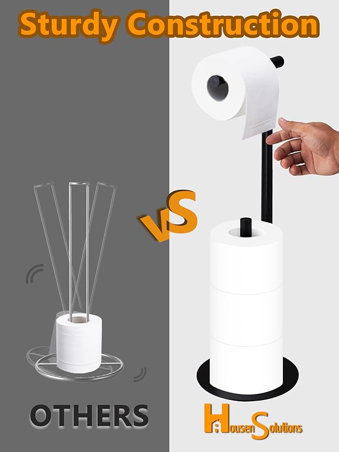 Toilet Paper Holder Stand, Free Standing Toilet Paper Roll Stand with Reserve for Bathroom, Stainless Steel, Black
