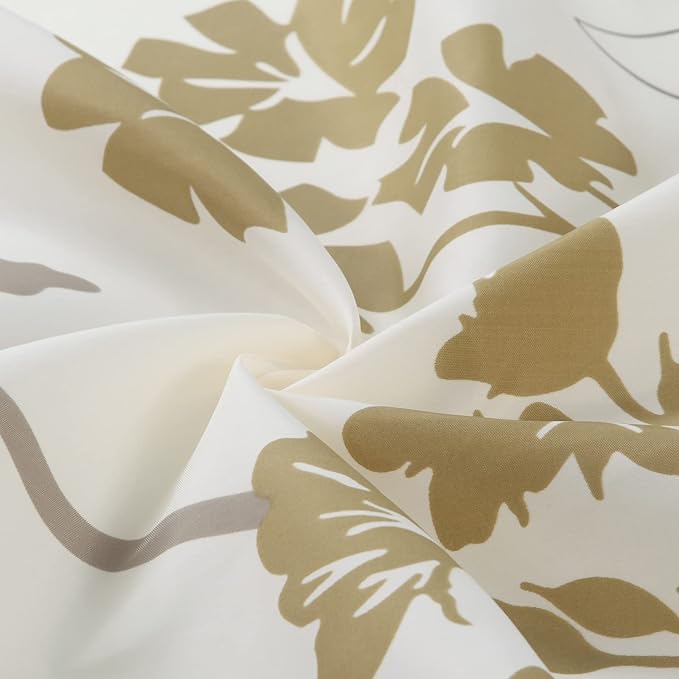 Long Floral Fabric Shower Curtain, Beige Brown Grey Plant Shower Curtains for Bathroom, Waterproof Bathroom Curtains, 72" W x 78" H