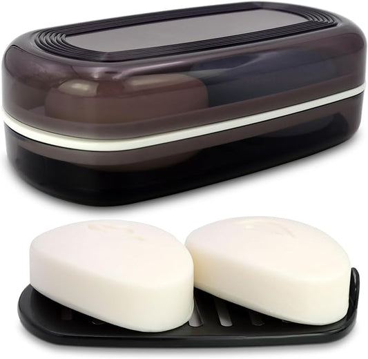 HAYSNA Solid Shampoo Bar Holder, Large Bar Soap Holder, Travel Soap Container, Soap Box with Draining Layer, Soap Case for Bathroom, Traveling, Gym, Camping (Black Style-1-Large)