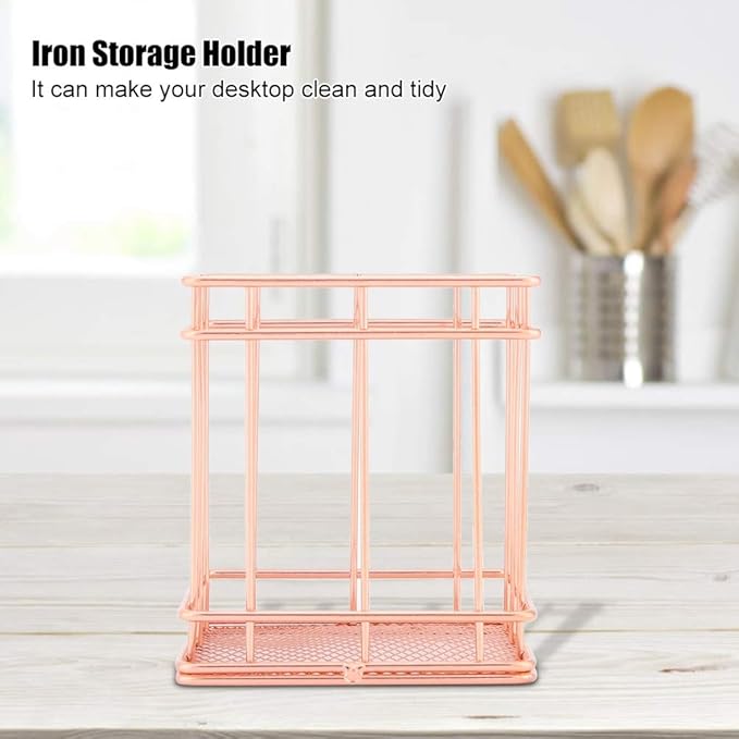 Fdit Makeup Storage Basket Organizer Rose Gold Iron Cosmetic Storage Holder Desktop Decor Household Woman Girl Lady(B)