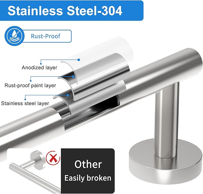 Brushed Nickel Towel Bar for Bathroom, Towel Rack for Bathroom Wall Mounted 30 Inch, SUS304 Stainless Steel Towel Rods for Bathroom, Total Length 32-Inch Bath Towel Holder, Modern Home Decor