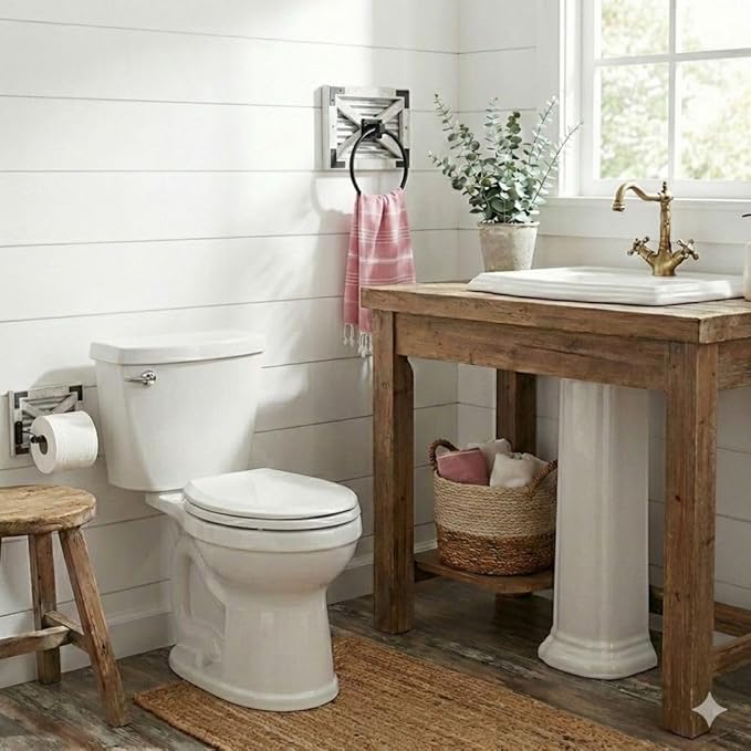 Autumn Alley Farmhouse White Hand Towel Holder Ring with Bracket - Rustic Hand Towel Holder - Towel Rings for Bathroom Wall Mounted Decor Mix of Wood, Galvanized Metal & Black Rings, White