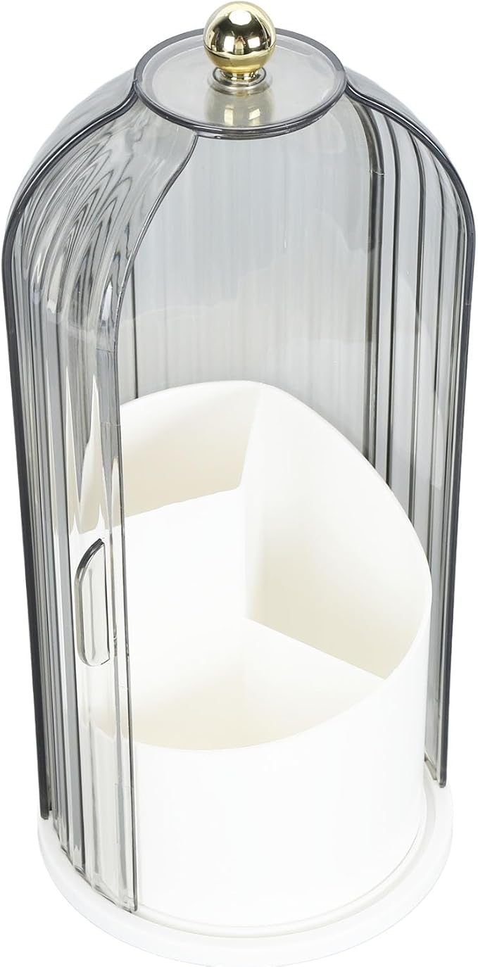 PerGar Makeup Brush Holder, Makeup Brush Holder Organizer, 360 Rotating Clear Dustproof Makeup Brushes Organizer, Makeup Brush Holder Organizer with Lid for Vanity Desktop (White Base