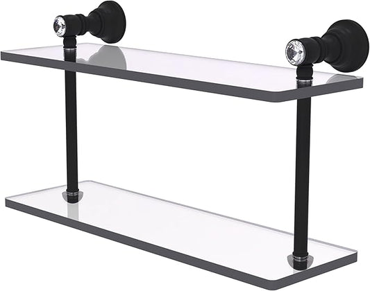 Allied Brass CC-2-16-BKM Carolina Crystal Collection 16 Inch Two Tiered Glass Shelf, Matte Black