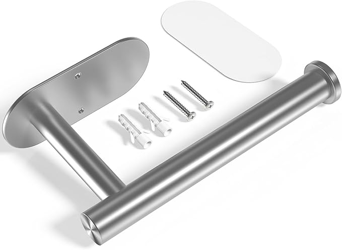 Kitsure Bathroom Toilet Paper Holder - Premium Waterproof Stainless Steel Wall-Mount & Adhesive Toilet Paper Holder, Installation, Ideal for Bathroom, Washroom, RV, Silver, 6.5" L