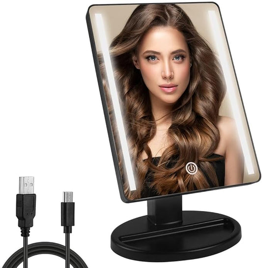 Lighted Makeup Mirror with Lights Vanity Makeup Mirror with Adjustable Brightness and 180 Degree Rotation Touch Screen Dual Power Supply Gifts for Teens Girls Women (Black)
