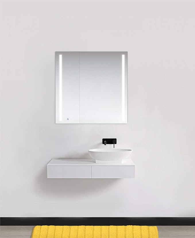 Krugg Kinetic LED Medicine Cabinet| Recessed or Surface Mount Mirror Cabinet w/Dimmer & Defogger (30"x30")