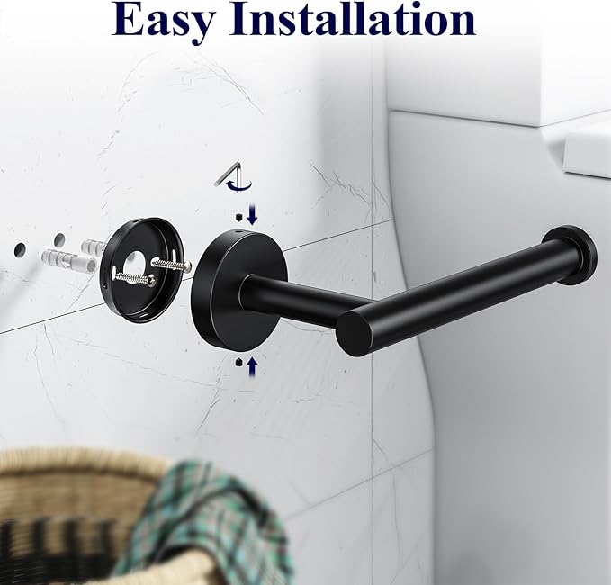 Kitsure Toilet Paper Holder Wall Mount - Sturdy Round Matte Black Toilet Paper Holder for Mega Roll, Premium 304 Stainless Steel Toilet Paper Roll Holder for Bathroom, Washroom, Black