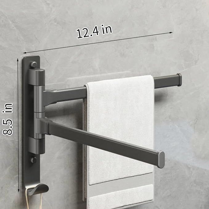 2-5 Arms Swivel Towel Rack Bath Towel Holder with Hook Swing Arm Towel Rack Wall Mount for Bathroom Kitchen-Grey 2Arm