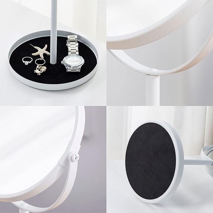Ettori Makeup Mirror Dual Sided Vanity Mirror, 1X and 5X Magnification, 360 Swivel Round Mirror, Tabletop Mounting, No Light, White