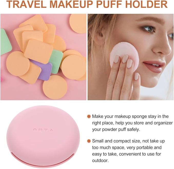 Healeved Portable Makeup Puff Storage Case Compact Silicone Powder Puff Holder Travel Makeup Sponge Organizer for Women and Girls