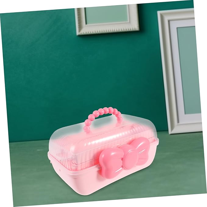 Versatile Hair Accessories Organizer Box for Girls Cute Three-layer Storage Container with Bow Decoration for Hair Clips Bows and Jewelry Home and Travel