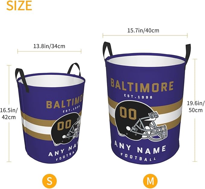 Custom Baltimore Laundry Hamper - Personalized Football Style Laundry Basket - Customized Name And Number - Dirty Clothes Hamper Waterproof Large Capacity Hamper for Bedroom Bathroom Living Room