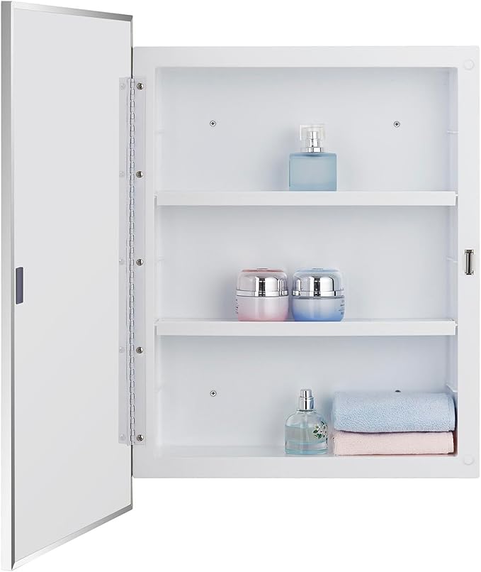 IDYLLOR Plastic Bathroom Medicine Cabinet with Framed Mirror 16 x 22 inch, Surface and Recessed Mount