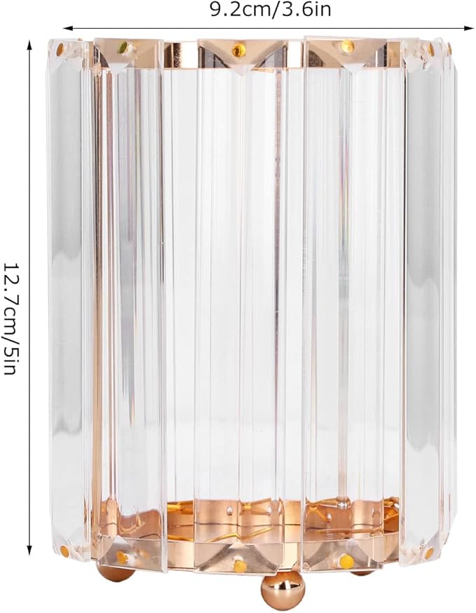CDQL Cosmetic Brush Holder, Transparent Glass, Round Decorative Box, Pen Storage Organizer, Desktop Makeup Brush Container for Vanity (Gold)