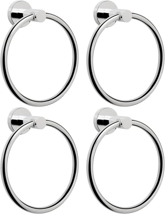 NearMoon Bath Towel Ring, Bathroom Hardware Accessories-Thicken Stainless Steel Hand Towel Holder for Bathroom, Modern Round Towel Hanger Wall Mounted (Chrome, 4 Pack)