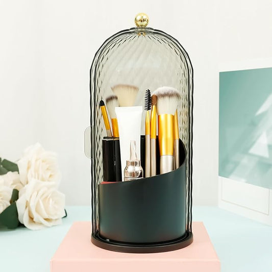 Concealed Toothbrush Holder 360?? Rotating Makeup Brush Organizer Dustproof Cosmetic Brush Container for Toothbrush Lipstick Vanity (black)