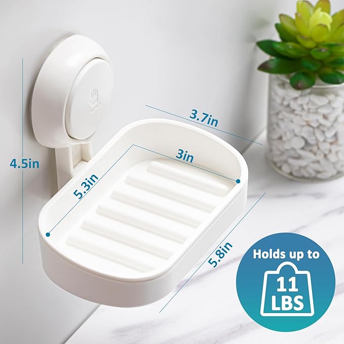 TAILI Soap Holder Soap Dish for Shower, Suction Cup Soap Holder for Shower Wall, Bathroom Accessories, Removable Strong Hold Soap Saver, Drill Free Double Soap Dish, White 2 Set