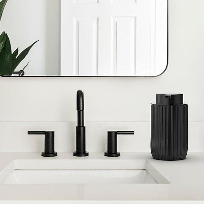 Ceramic Foaming Hand Soap Dispenser，12 oz Bathroom Soap Dispensers， Lotion Dispenser for Kitchen, Refillable Matte Streaks Soap Dispenser with Large Pump (Black)