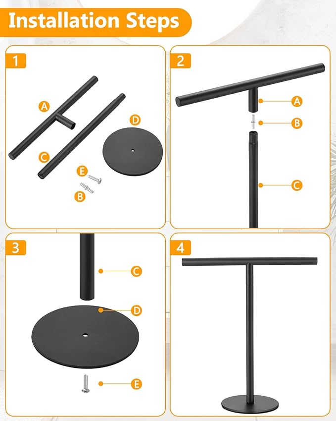 Hand Towel Holder, Bathroom Towel Racks, Countertop Towel Stand, T-Shape Towel Holder for Kitchen, Matte Black Standing Towel Bar
