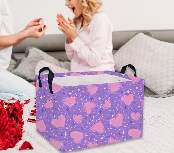 Rectangular Valentine's Day Baskets,Heart Basket,Girls Basket Kids Storage Bin Love Room Decor for Home.(Purple Heart)
