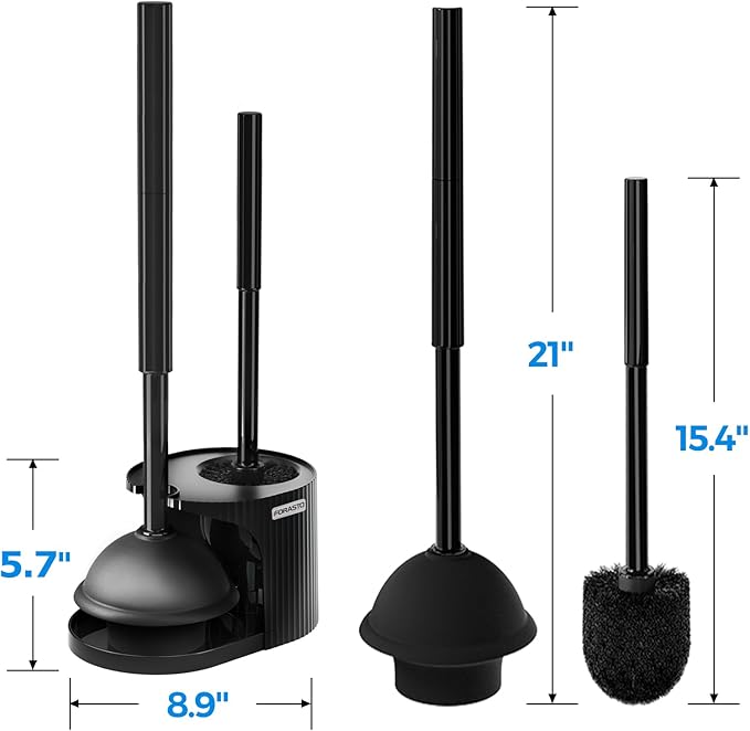 FORASTO 2 in 1 Toilet Plunger and Brush Set???Extended Handle Plunger???Toilet Bowl Brush Plunger Set, Bathroom Cleaning Tools ???Toilet Brush Plunger Combo???Cleaning Brush???Bathroom Cleaning Supplies