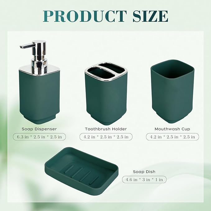 4Pack Bathroom Accessories Set, Bohemian Bathroom Sink Set, Contain Soap Dispenser, Toothbrush Holder, Soap Dish & Mouthwash Cup,Square soap and Toothbrush Holder Set