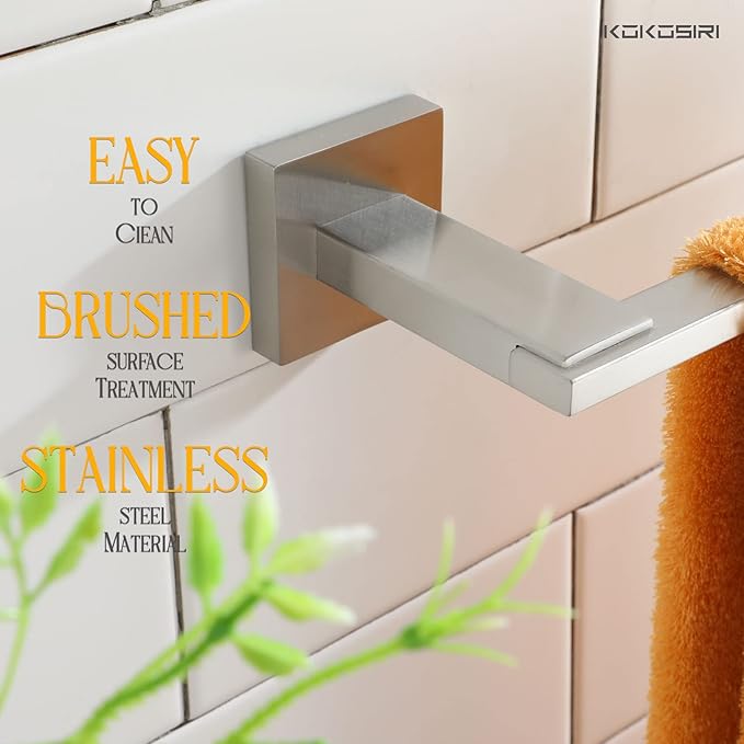 KOKOSIRI Towel Bar Brushed Nickel Hand Towel Holder for Bathroom Accessories Organization and Storage Heavy Duty Stainless Steel, Wall Mounted B3006BR